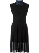 Diesel Denim Collar Pleated Dress, Women's, Size: Xs, Black, Cotton/polyester