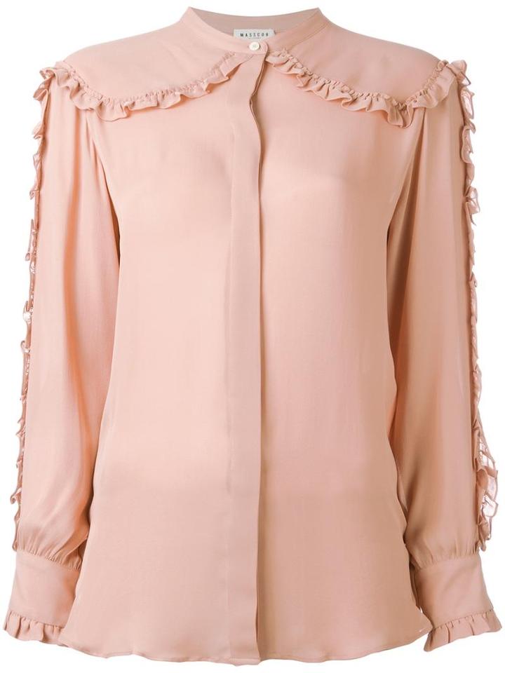 Masscob Collarless Ruffled Detailing Shirt, Women's, Size: Small, Pink/purple, Silk