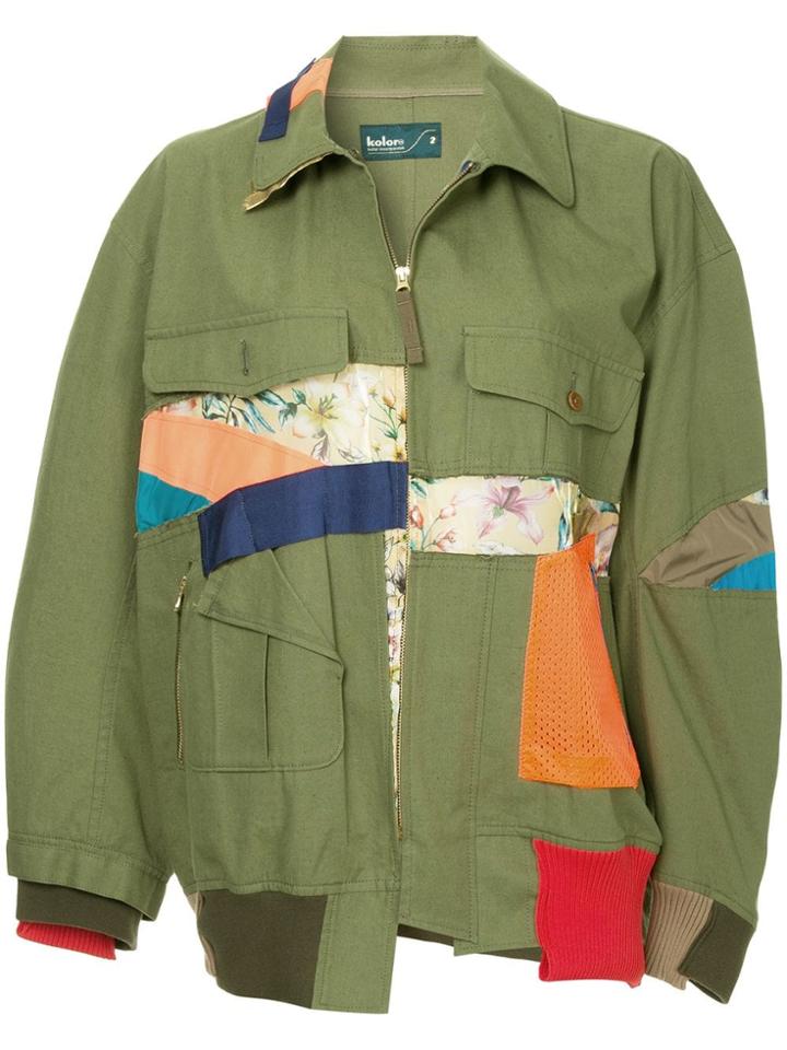 Kolor Patchwork Military Short Coat - Green
