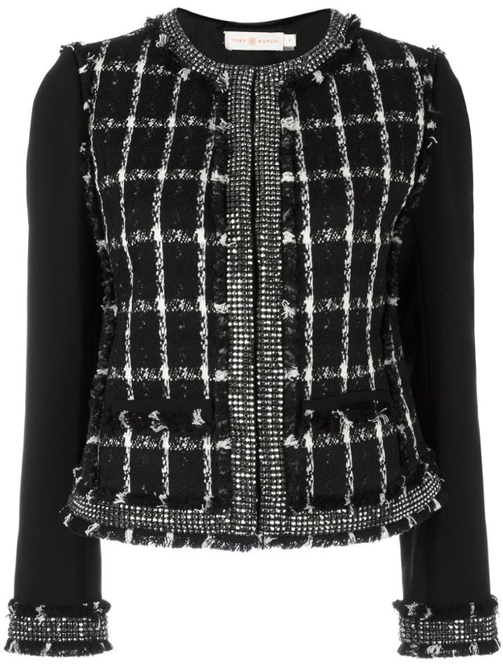 Tory Burch Round Neck Embellished Jacket - Black