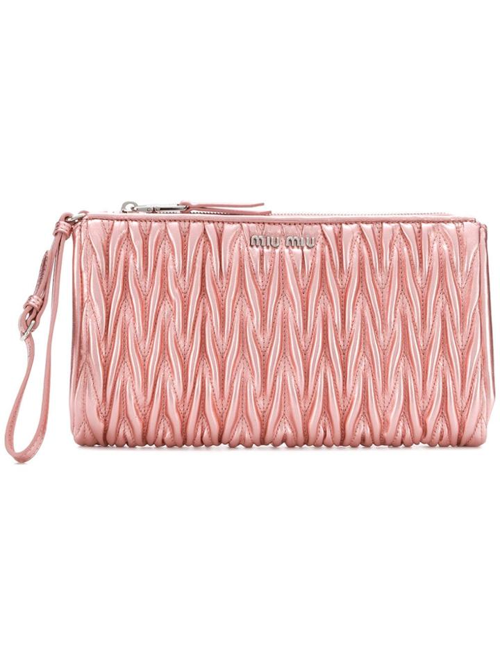 Miu Miu Front Logo Embellished Clutch - Pink & Purple