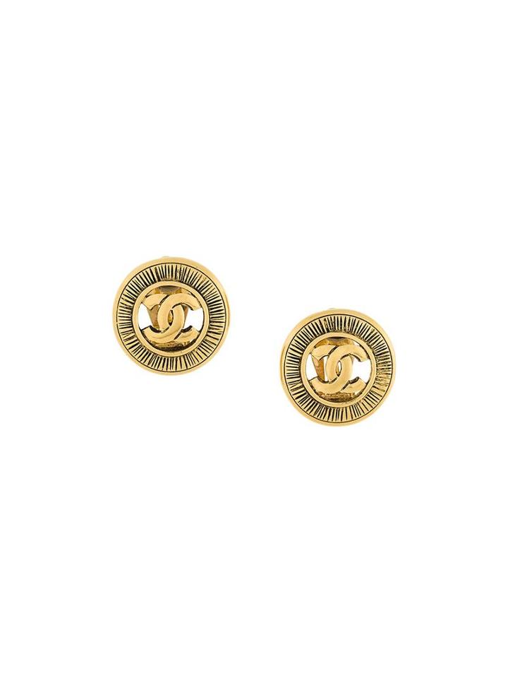 Chanel Vintage Logo Stud Earrings, Women's, Metallic