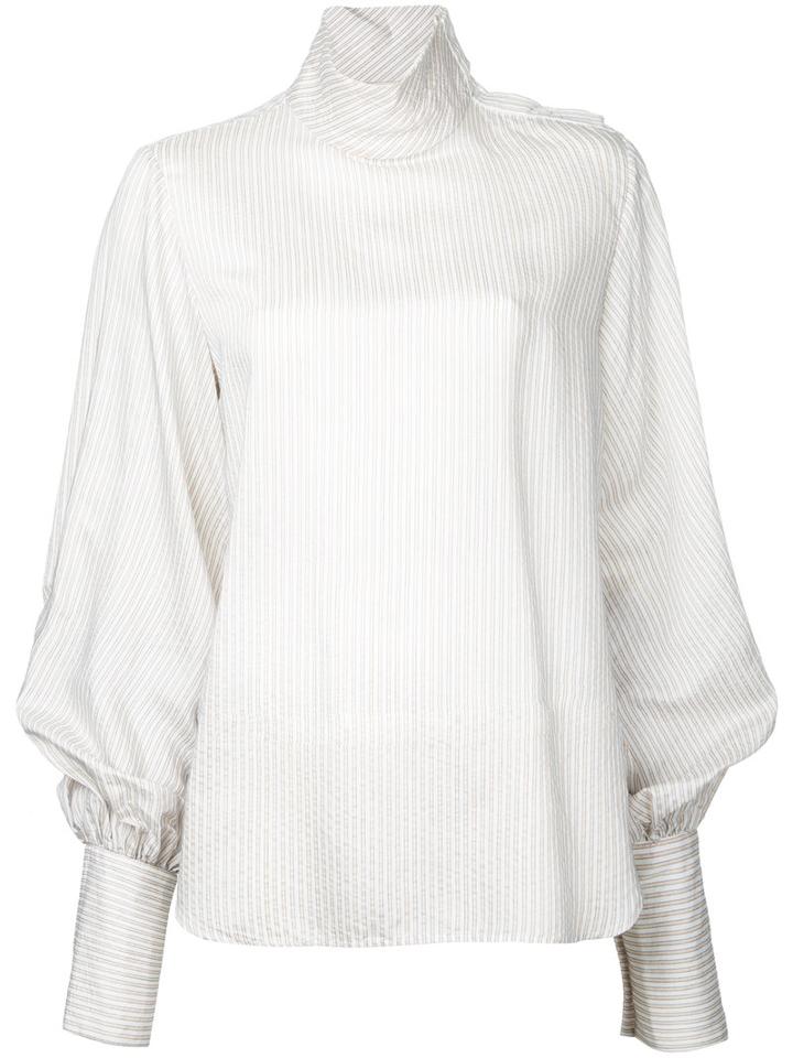 Bassike - Striped Funnel Neck Top - Women - Silk/viscose - 8, White, Silk/viscose