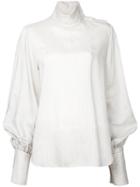 Bassike - Striped Funnel Neck Top - Women - Silk/viscose - 8, White, Silk/viscose