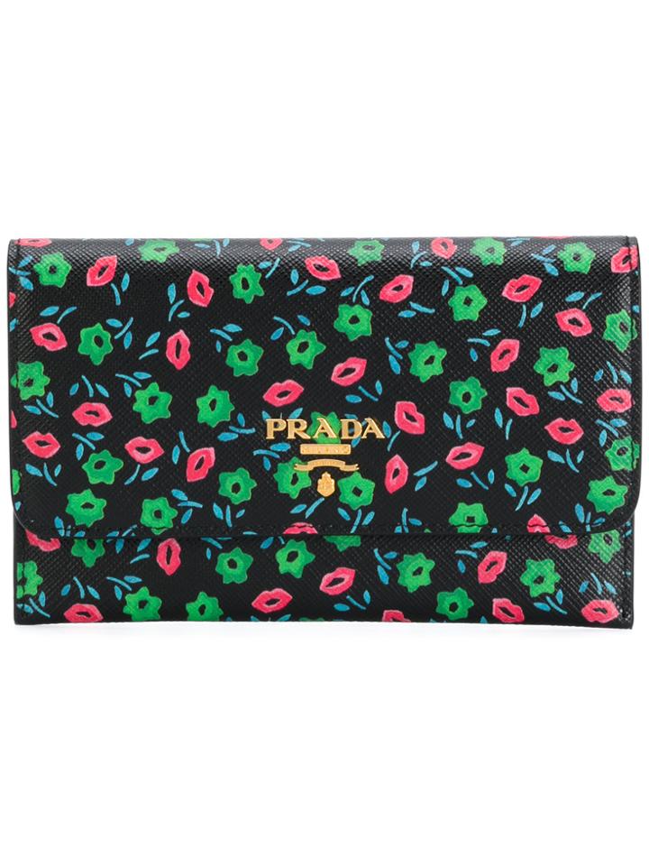 Prada Printed Saffiano Card Pouch - Black