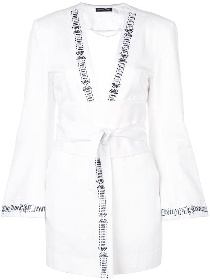 Josie Natori Embroidered Denim Jacket - White