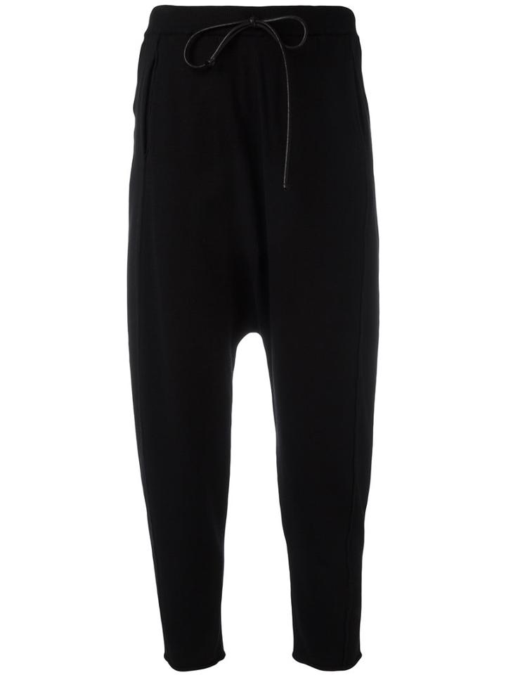 Isabel Benenato - Drop Crotch Pants - Women - Leather/spandex/elastane/viscose - 42, Women's, Black, Leather/spandex/elastane/viscose