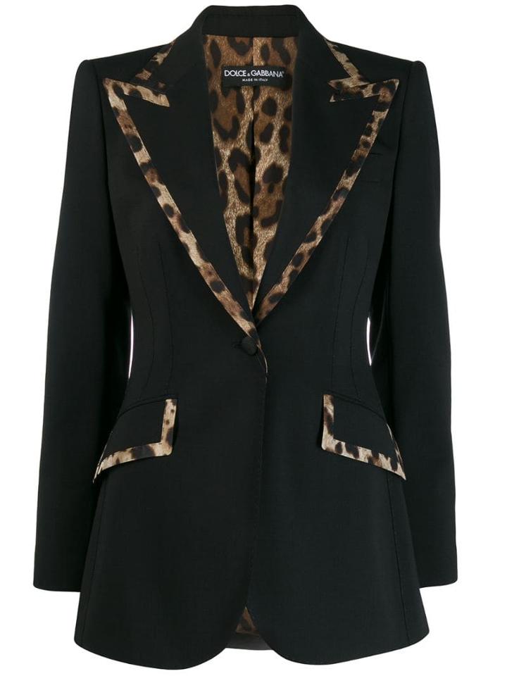 Dolce & Gabbana Animal Print Trim Blazer - Black