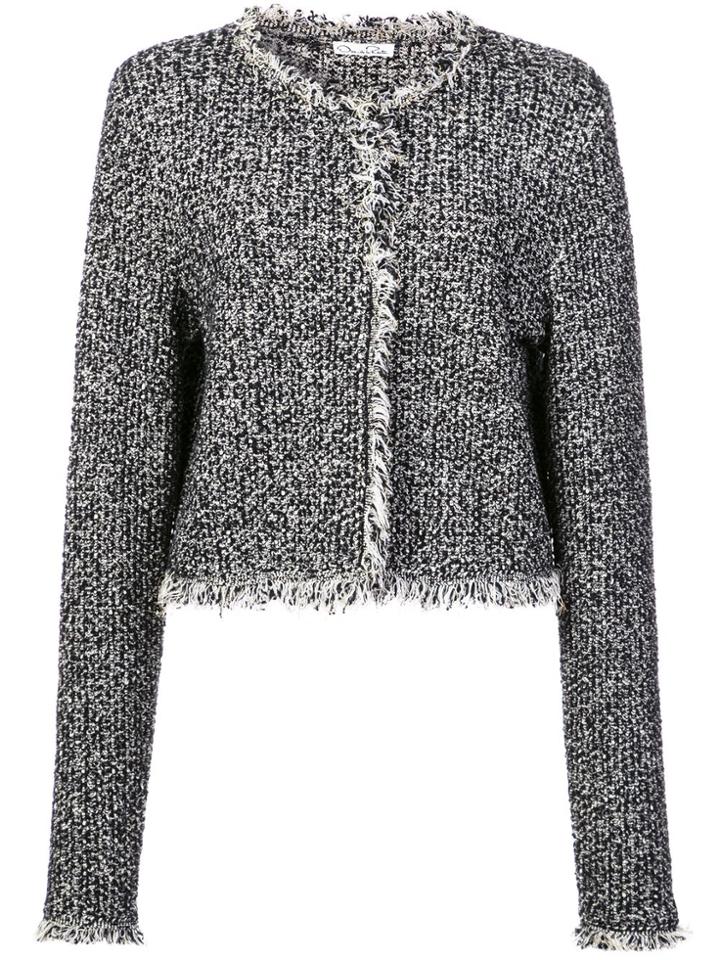 Oscar De La Renta Tweed Fringe Knit Jacket - Black