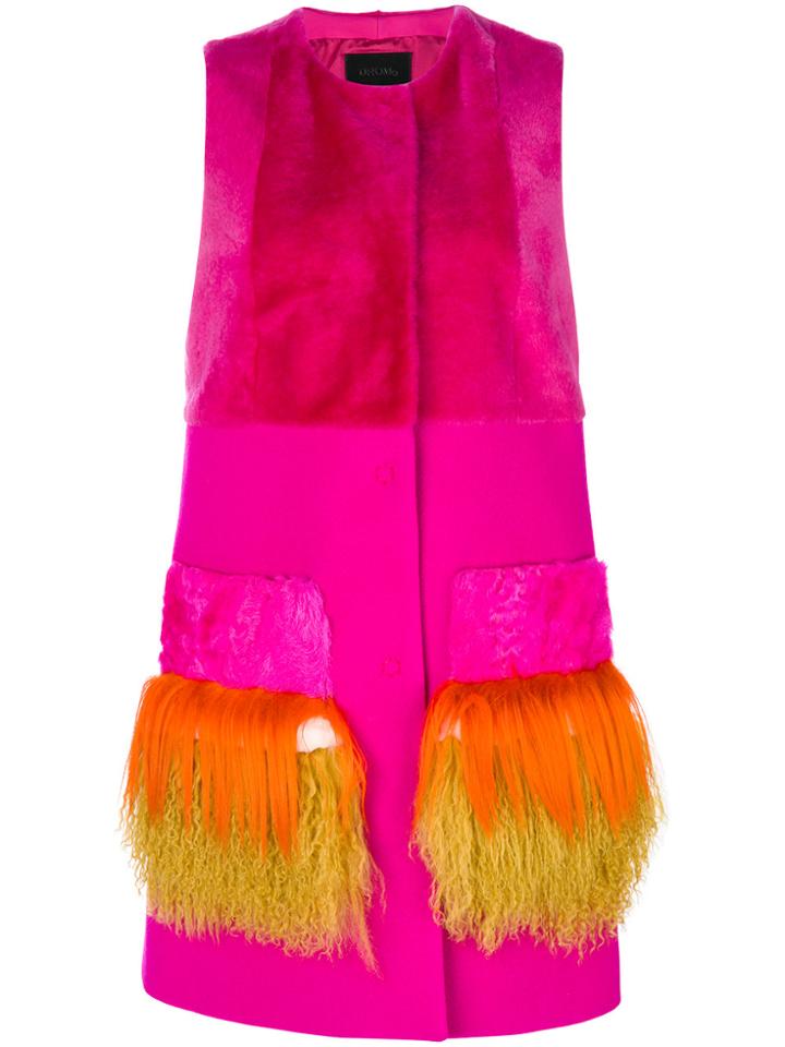Drome Fringed Pocket Coat - Pink & Purple