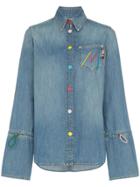 Mira Mikati Long Sleeve Embroidered Denim Shirt - Blue