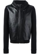 Dolce & Gabbana Jersey Sleeve Leather Jacket, Men's, Size: 50, Black, Calf Leather/cotton/spandex/elastane/calf Leather