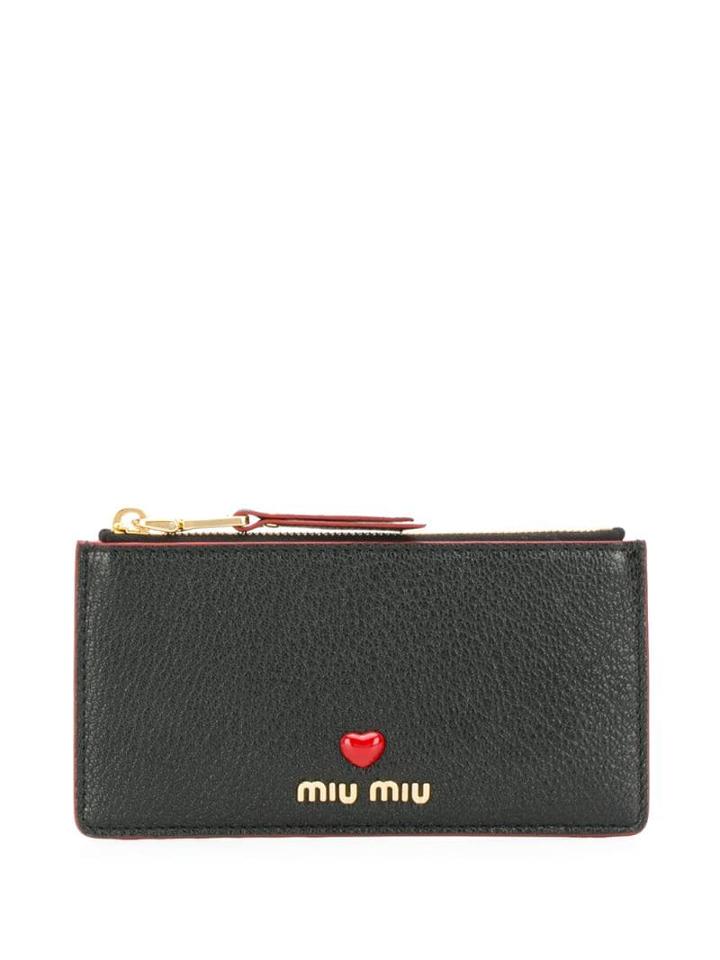 Miu Miu Heart Embellished Zipped Wallet - Black