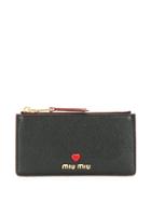 Miu Miu Heart Embellished Zipped Wallet - Black