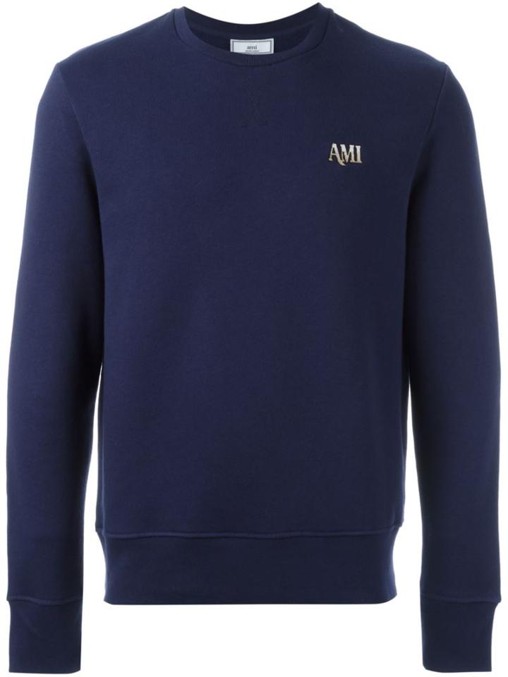 Ami Alexandre Mattiussi Embroidered Logo Sweatshirt, Men's, Size: Large, Blue, Cotton