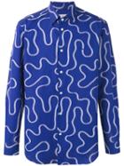 Vivienne Westwood Man Waves Print Shirt, Men's, Size: 54, Blue, Cotton