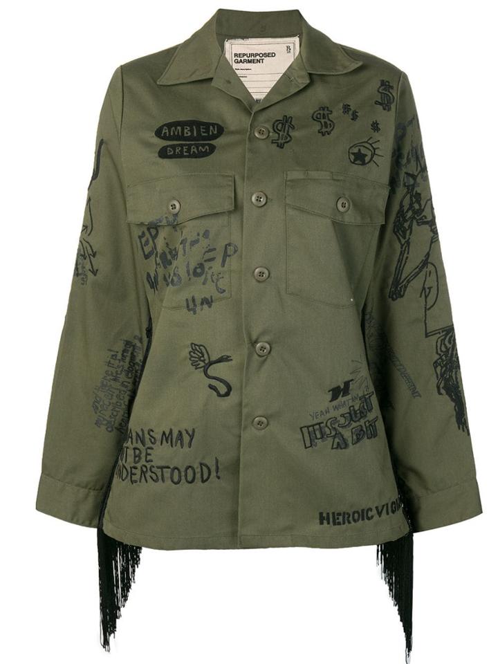 R13 Embroidered Fringed Jacket - Green