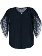 Diesel - Lace Sleeves Shirt - Women - Polyester/viscose - Xs, Blue, Polyester/viscose