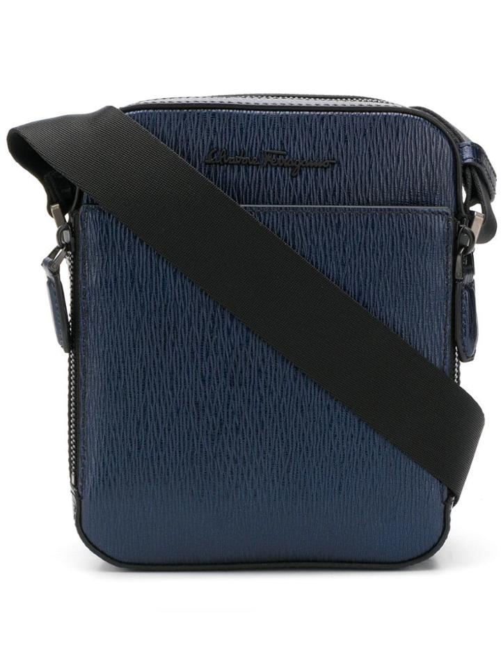 Salvatore Ferragamo Textured Leather Messenger Bag - Blue
