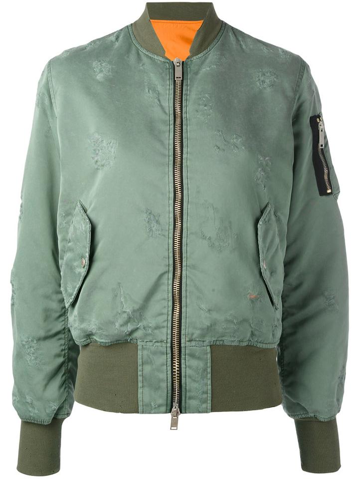 Unravel Project - Distressed Bomber Jacket - Women - Cotton/polyamide/polyester/polyimide - 38, Green, Cotton/polyamide/polyester/polyimide