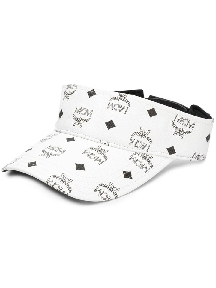 Mcm Logo Print Visor Cap - White