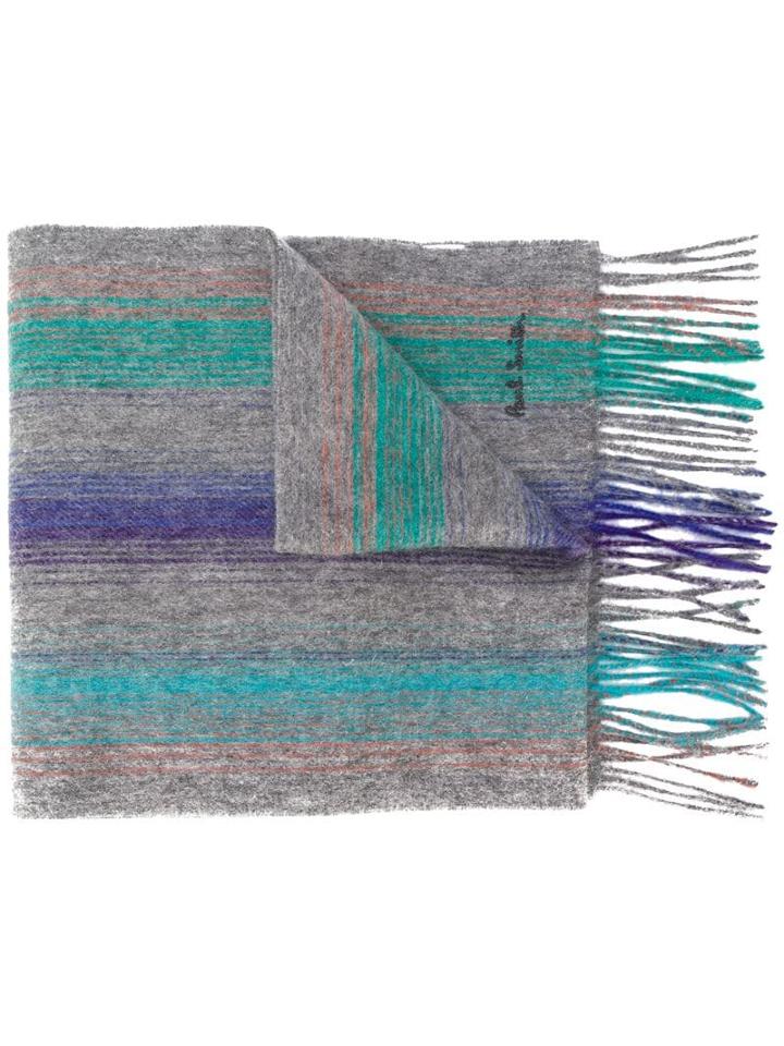 Ps Paul Smith Striped Wool Scarf - Grey