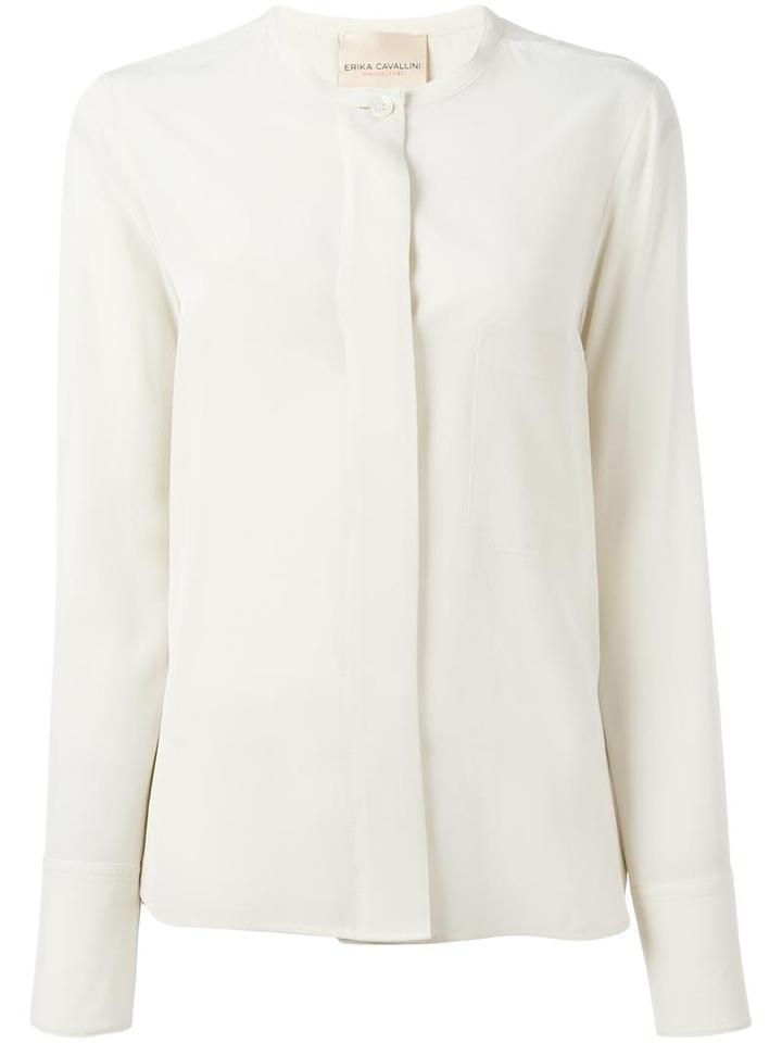 Erika Cavallini Collarless Shirt, Women's, Size: 44, White, Silk