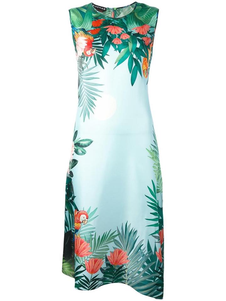 Rochas Floral Print Dress, Women's, Size: 42, Green, Silk