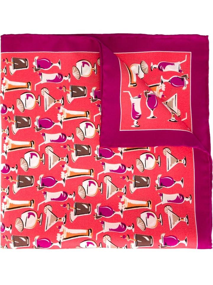 Kiton Drinks Print Pocket Square, Men's, Pink/purple, Silk