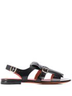 Santoni Fringe Flap Flat Sandals - Black