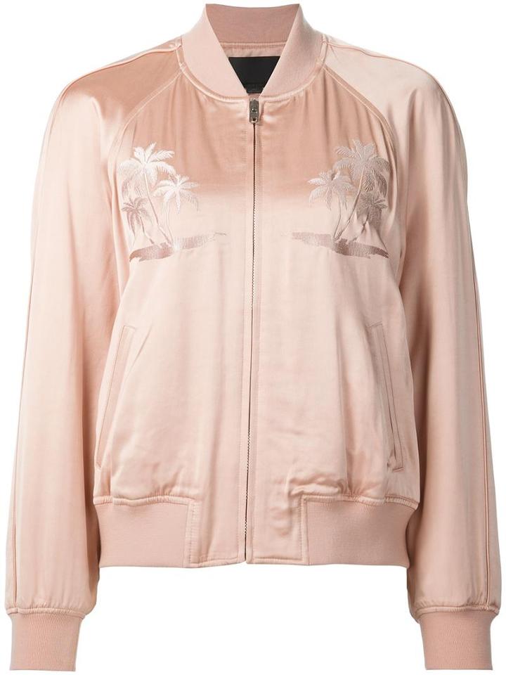 Alexander Wang Embroidered Palm Tree Bomber Jacket, Women's, Size: Xs, Nude/neutrals, Polyester/viscose/spandex/elastane/wool
