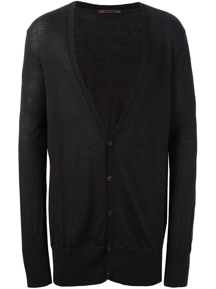 Ziggy Chen Striped V-neck Cardigan, Men's, Size: 52, Black, Cashmere