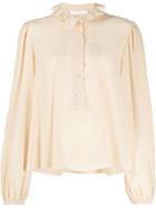 Chloé Embroidered Ruffled Blouse - Neutrals