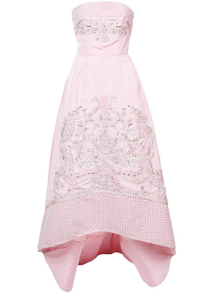 Oscar De La Renta Embroidered Flared Gown - Pink & Purple
