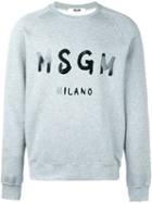 Msgm Logo Print Sweatshirt, Men's, Size: Small, Grey, Cotton/viscose
