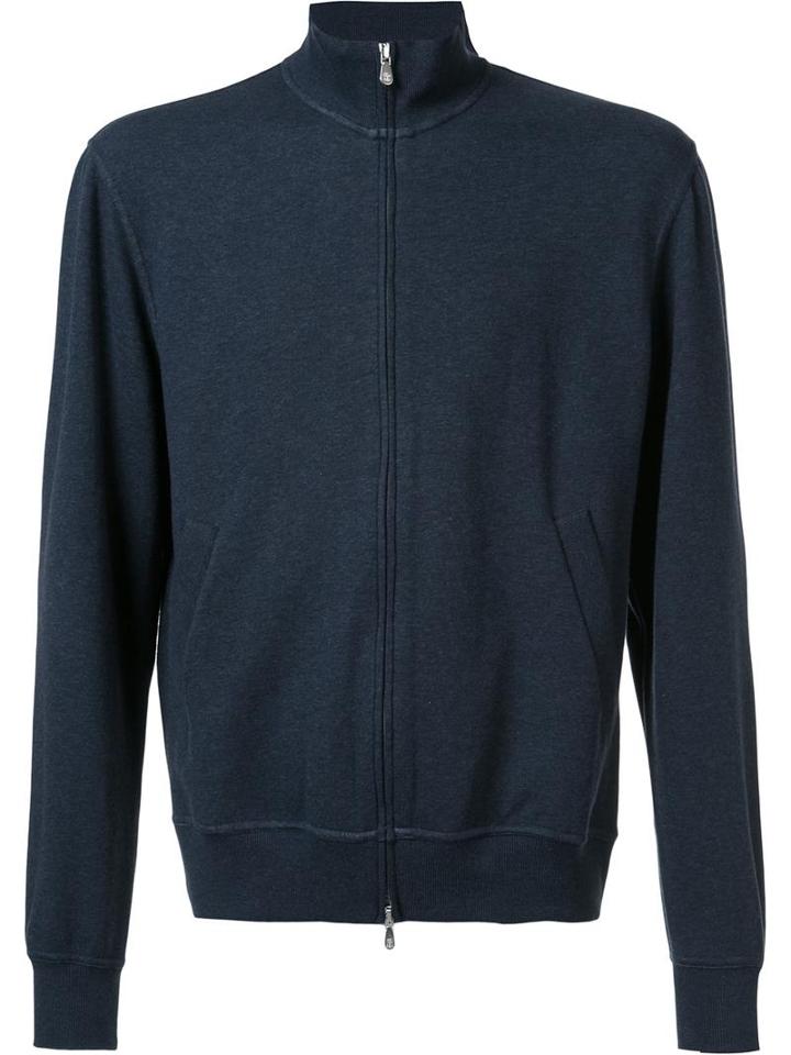 Brunello Cucinelli Reversible 'baseball' Zipped Sweatshirt, Men's, Size: 54, Blue, Cotton/polyamide