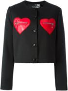 Love Moschino Zip Heart Pocket Jacket, Women's, Size: 46, Black, Polyester/cotton/acrylic/viscose
