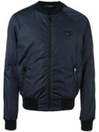 Dolce & Gabbana Classic Bomber Jacket, Men's, Size: 46, Blue, Calf Leather/acrylic/polyamide/zamak