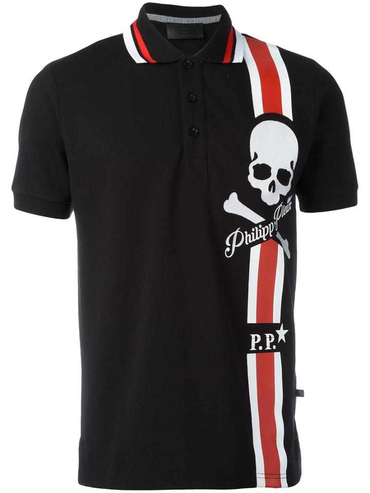 Philipp Plein Print Polo Shirt, Men's, Size: Large, Black, Cotton