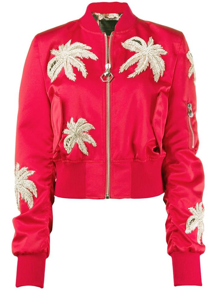 Philipp Plein Crystal Embellished Bomber Jacket - Red