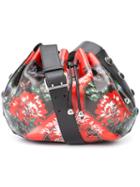 Alexander Mcqueen - Floral Patch Drawstring Bag - Women - Cotton/goat Skin - One Size, Red, Cotton/goat Skin