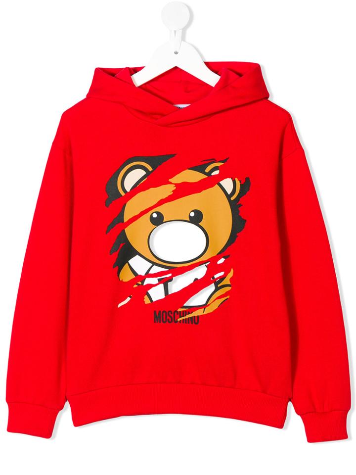 Moschino Kids Teddy Logo Print Hoodie - Red