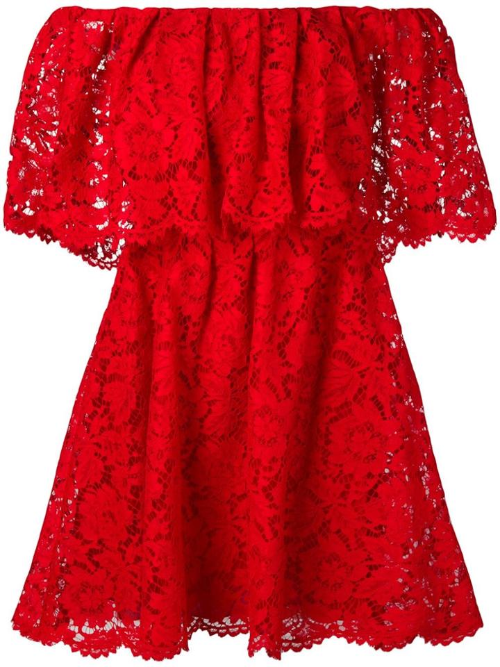 Valentino Floral Lace Off-shoulder Dress - Red