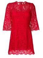 Dolce & Gabbana Floral Lace Mini Dress - Red