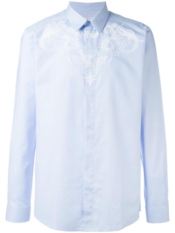 Givenchy Tattoo Print Shirt, Men's, Size: 42, Blue, Cotton