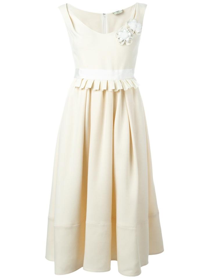 Fendi Flower Appliqué Dress - White