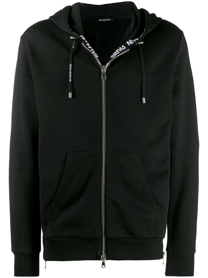 Balmain Zipped Hooded Jacket - Black