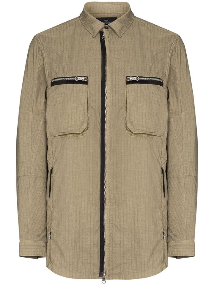 Stone Island Shadow Project Check Pattern Zip-front Shirt Jacket -