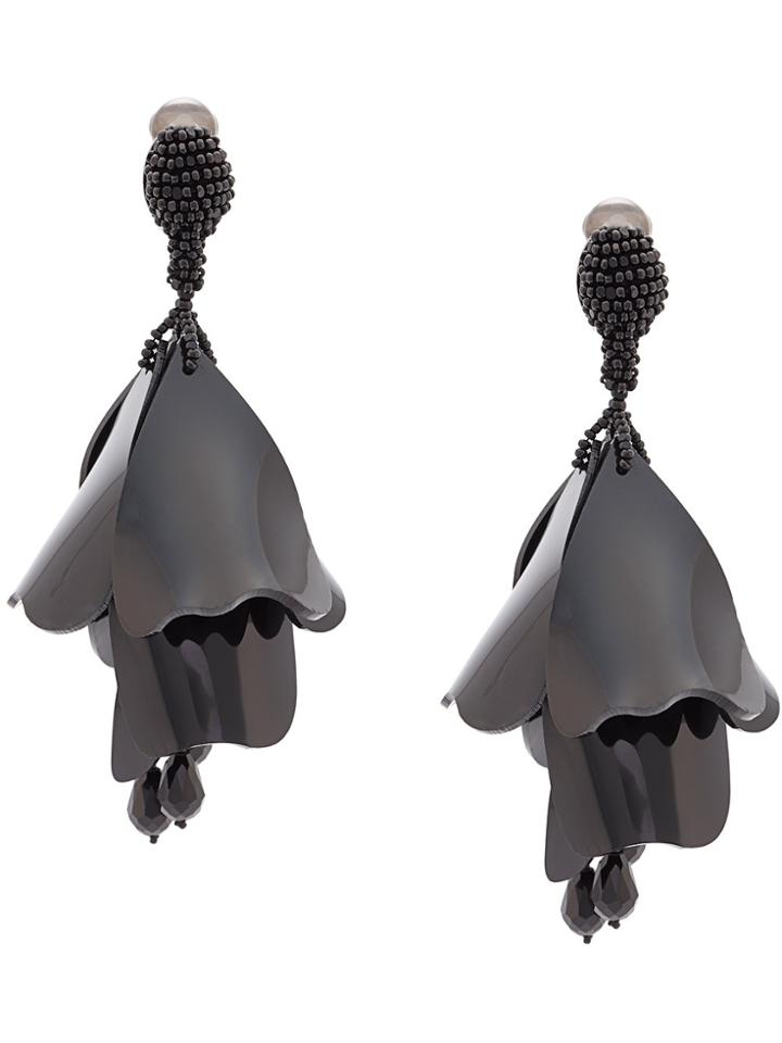 Oscar De La Renta Floral Drop Earrings - Black