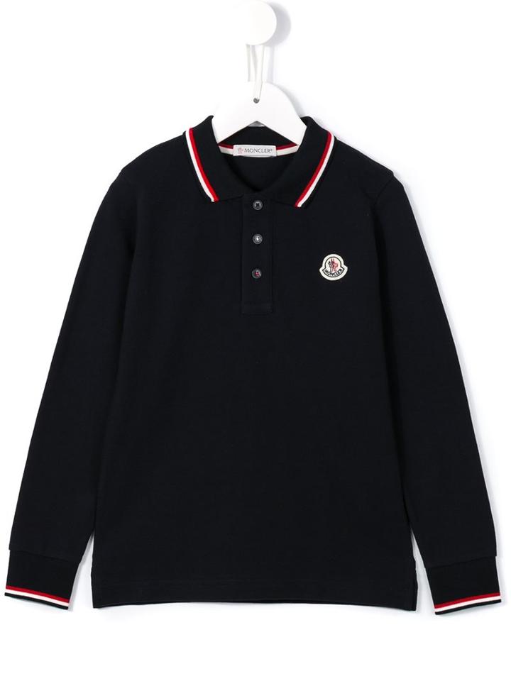 Moncler Kids Long Sleeve Polo Shirt, Boy's, Size: 6 Yrs, Black